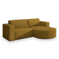 ECKSOFA SORELA P R-S Gelb Kordstoff mit Schlaffunktion - Gelb, Holz (263/174cm) - MASSENO