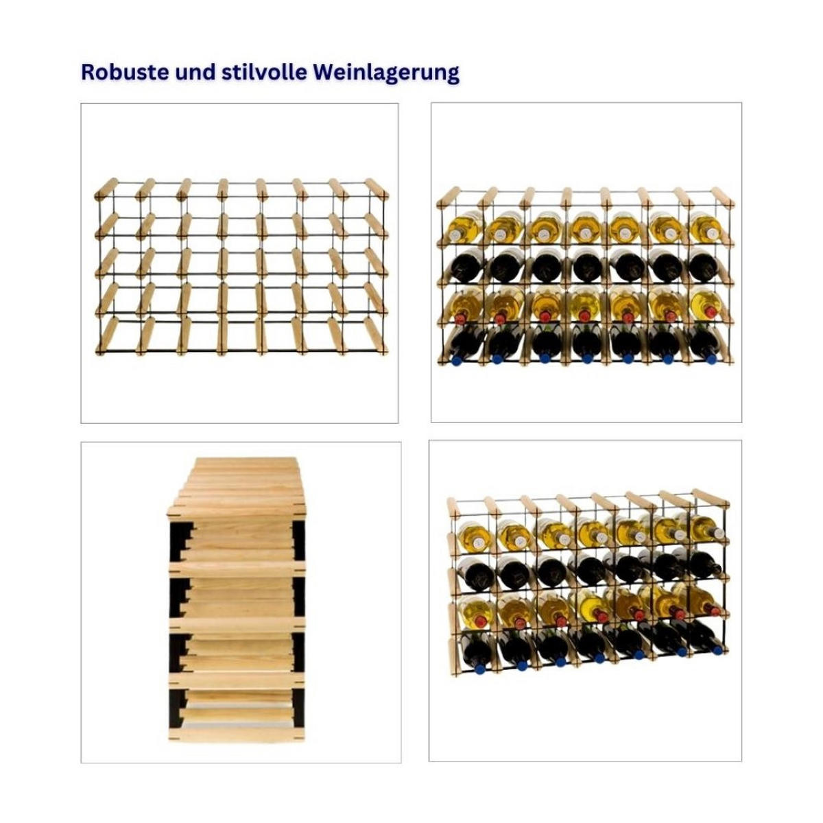 WEINREGAL Vinotega Mod Metal 42,5x72,5x24,5 cm 7x4 Flaschen Massives Kiefernholz Braun Geölt - Braun, Holz (72.5/42.5/24.5cm) - PROREGAL