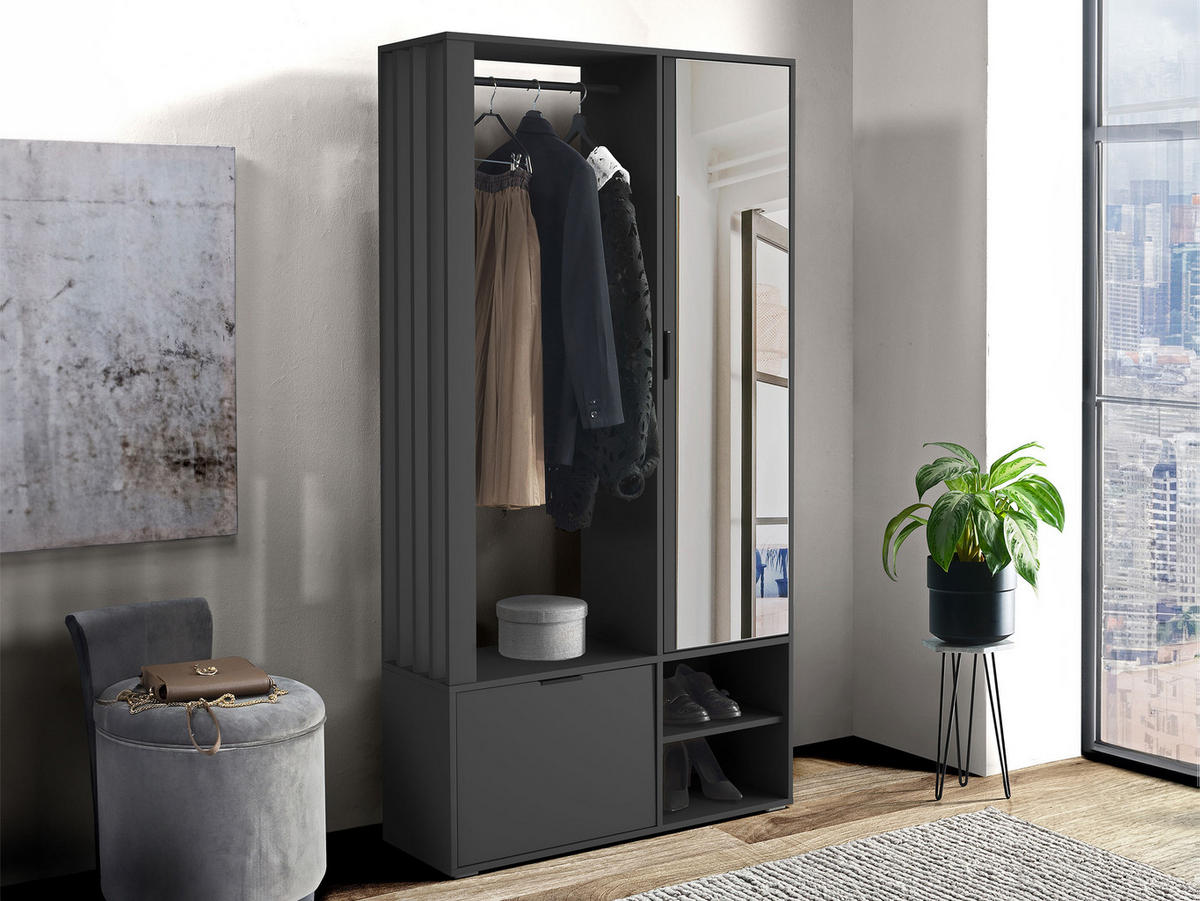 GARDEROBE Milo - Anthrazit/Schwarz, Holzwerkstoff/Kunststoff (100/190/33cm) - MIRJAN24