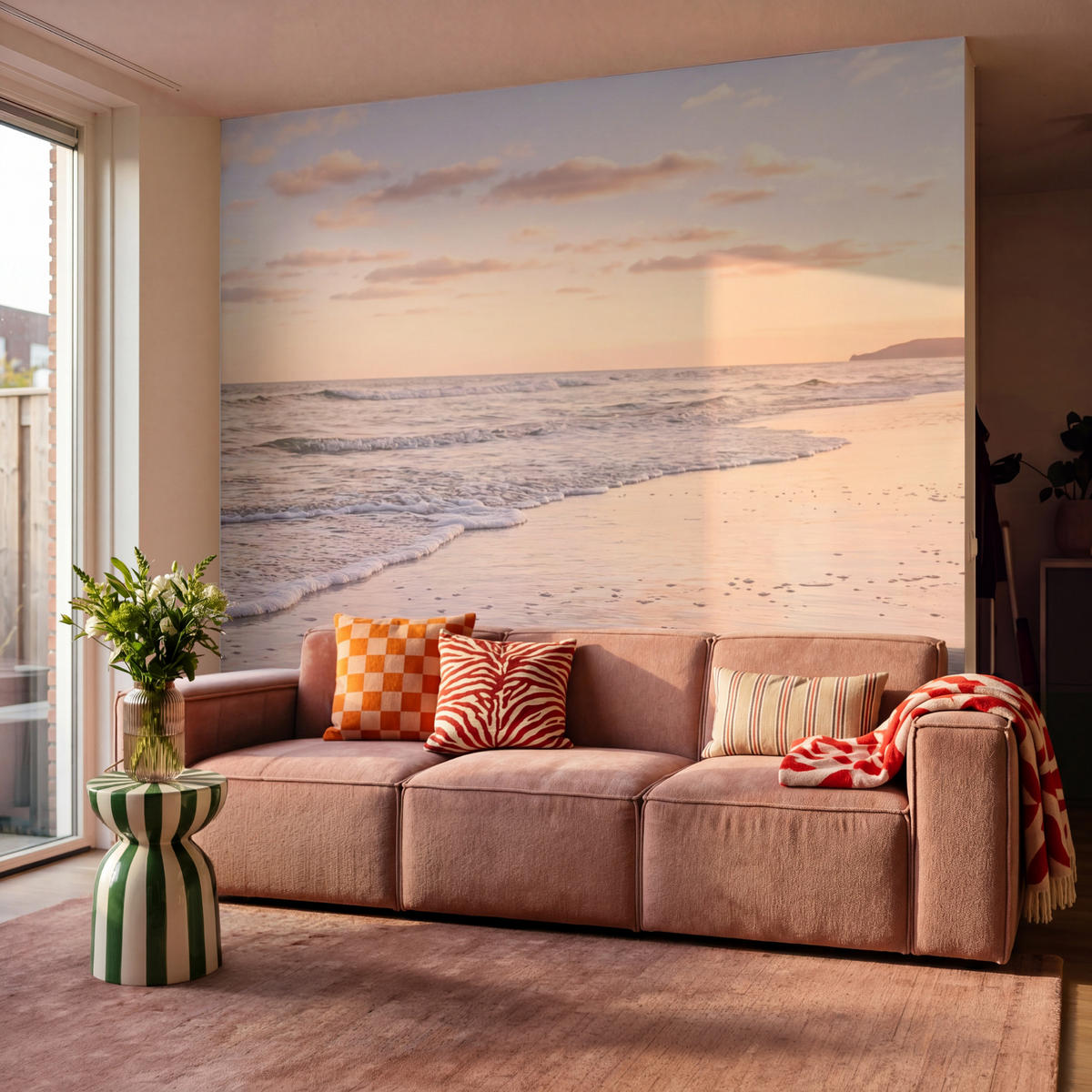TAPETE - Strand - Brandung - Wolken - 260x280 cm - Hellrosa, Papier (260/280cm) - OnlyWow
