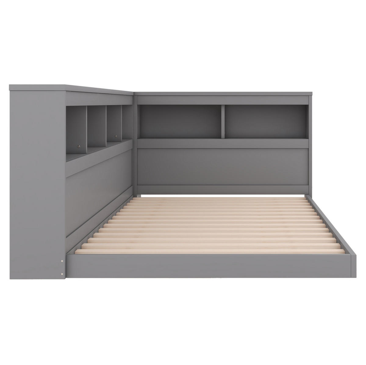 DNEVNA postelja iz iverne plošče 90x200 cm siva z vtičnico, 2 USB priključkoma in policami - siva, leseni material (90/200cm) - Modfu