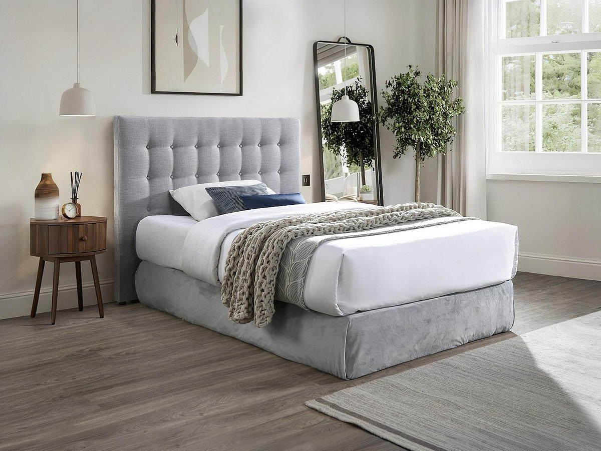 BETTKOPFTEIL - 2 -Sitzer - Polyester - hellgrau - FRANCESCO - Hellgrau, Textil (164.5/125/9.5cm) - Vente-Unique