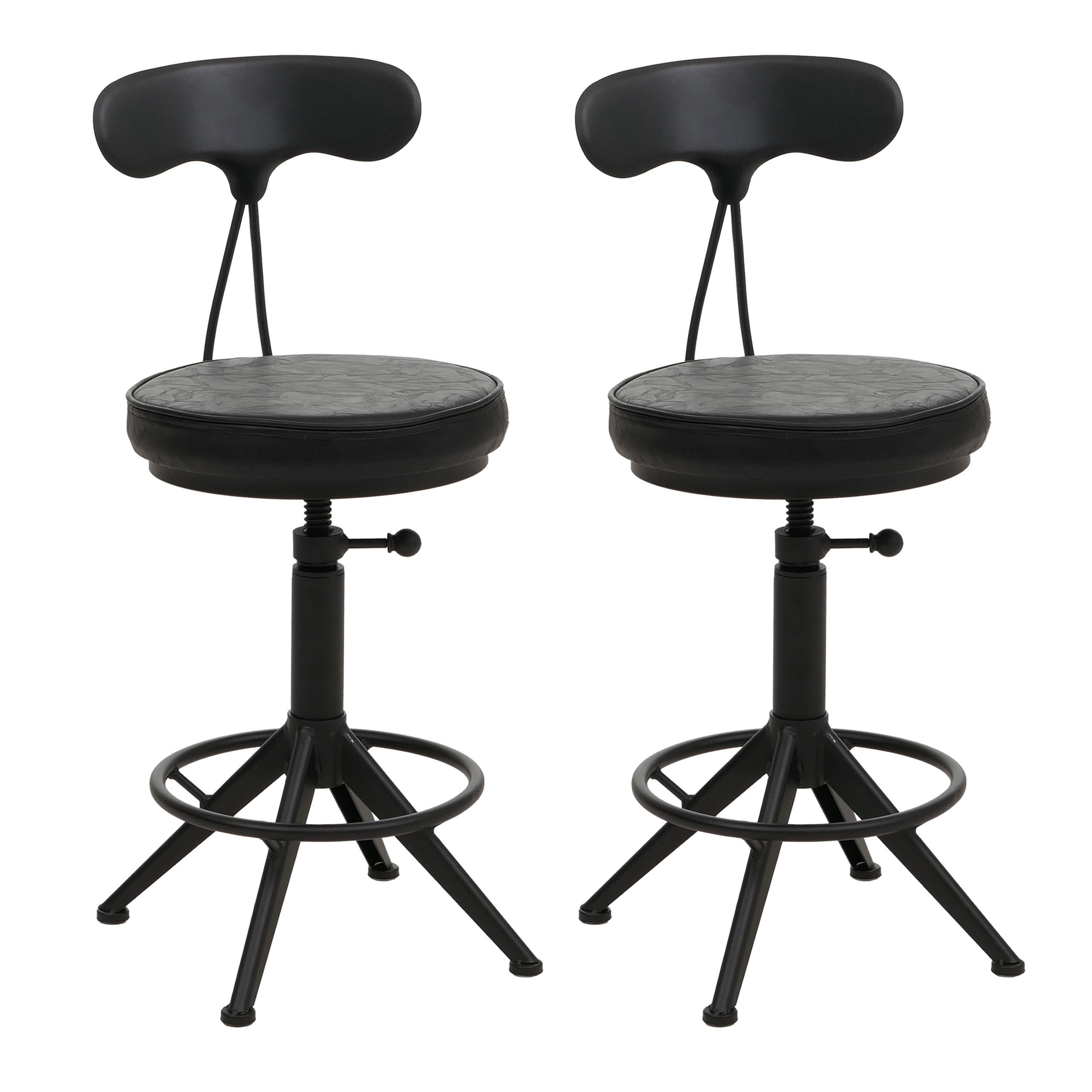 BARHOCKER 2er-Set mit Lehne Sitzhöhe 51-73cm Kunstleder Metall Schwarz höhenverstellbar - Schwarz, Kunststoff (45/101/45cm) - PROREGAL