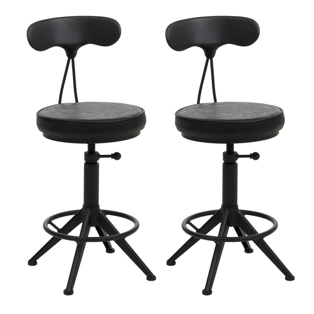 BARHOCKER 2er-Set mit Lehne Sitzhöhe 51-73cm Kunstleder Metall Schwarz höhenverstellbar - Schwarz, Kunststoff (45/101/45cm) - PROREGAL