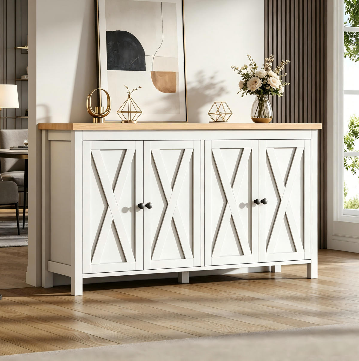 SIDEBOARD 140/40/78 cm weiß aus MDF mit 4 Türen - Weiß, Holzwerkstoff (140/78/40cm) - OKWISH