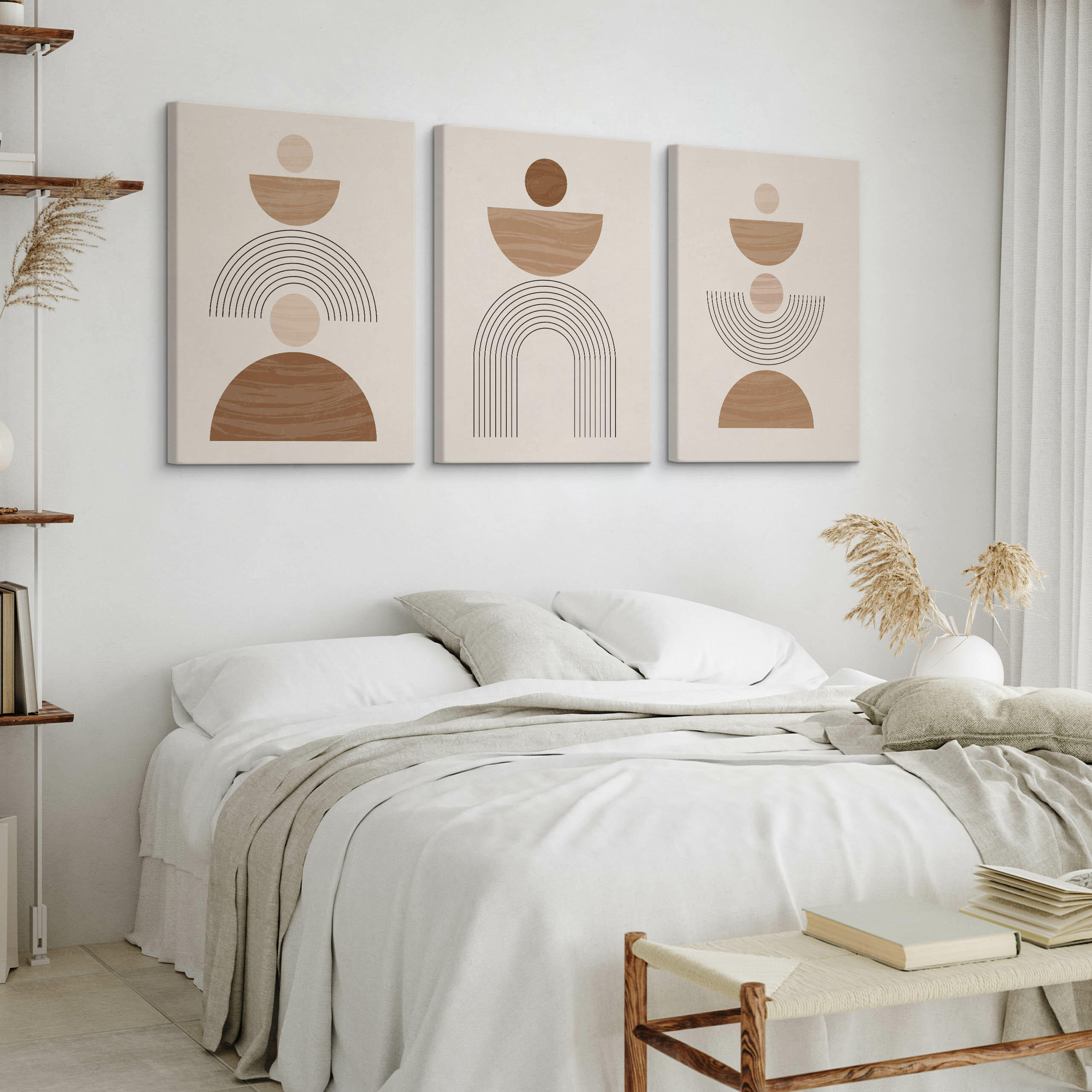 Thumbnail - Muralo Leinwandbilder, Weiß, Beige, Braun, Textil, Abstrakt, Kunstzeichnung, Rechteckig, 90x40 cm, Bilder und Zubehör, W...