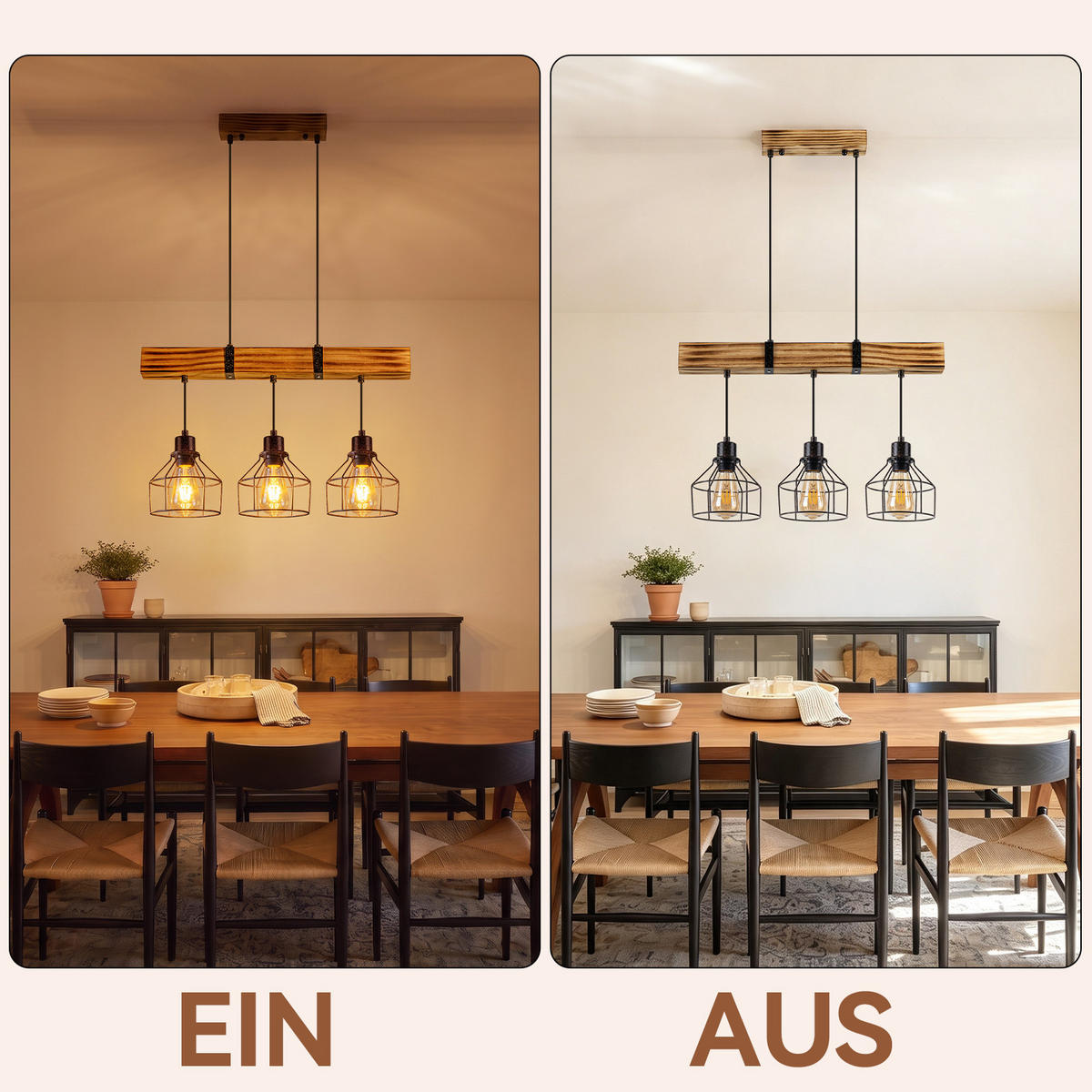 PENDELLEUCHTE Fentris 61/15/170 cm - Schwarz/Braun, Holz/Metall (61/15/170cm) - ZMH