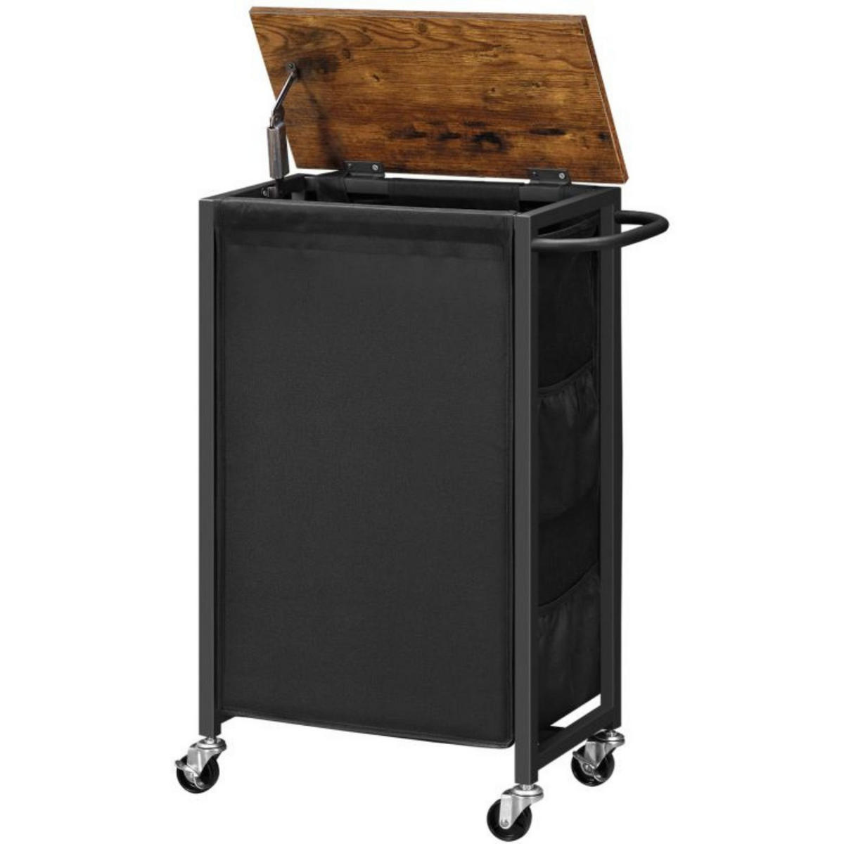 WÄSCHESORTIERER braun Platzsparender Wäschekorb - Greige/Schwarz, Holzwerkstoff (24/74/40cm) - Hoobro