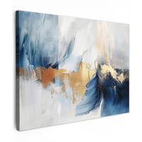 LEINWANDBILD Gold - Blau - Aquarell - Kunst - Modern Wandbilder 80x60 cm - Hellblau, Textil (80/60cm) - MuchoWow