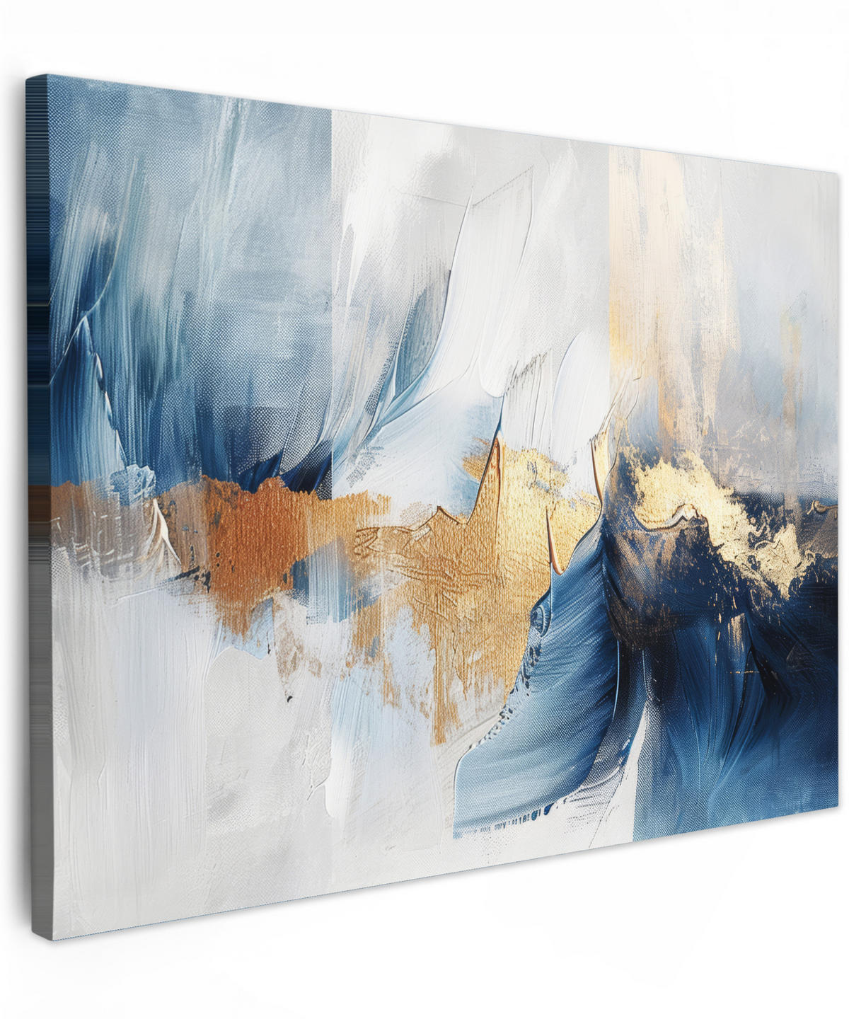 LEINWANDBILD Gold - Blau - Aquarell - Kunst - Modern Wandbilder 80x60 cm - Hellblau, Textil (80/60cm) - MuchoWow