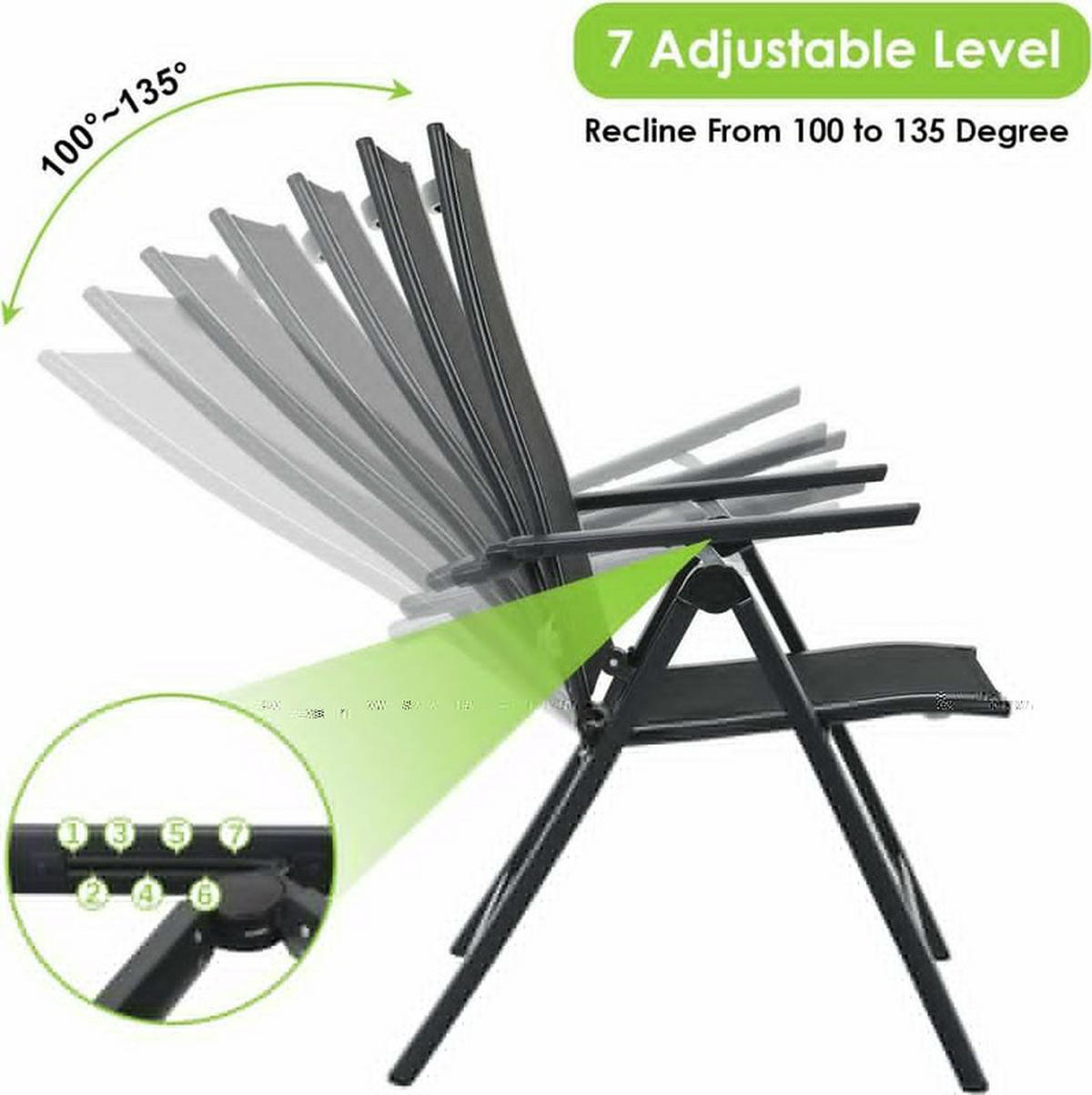 GARTENSTÜHLE 2er-Set – klappbar, Aluminium, verstellbar - Schwarz, Metall (71.5/107/60cm) - Coonoor