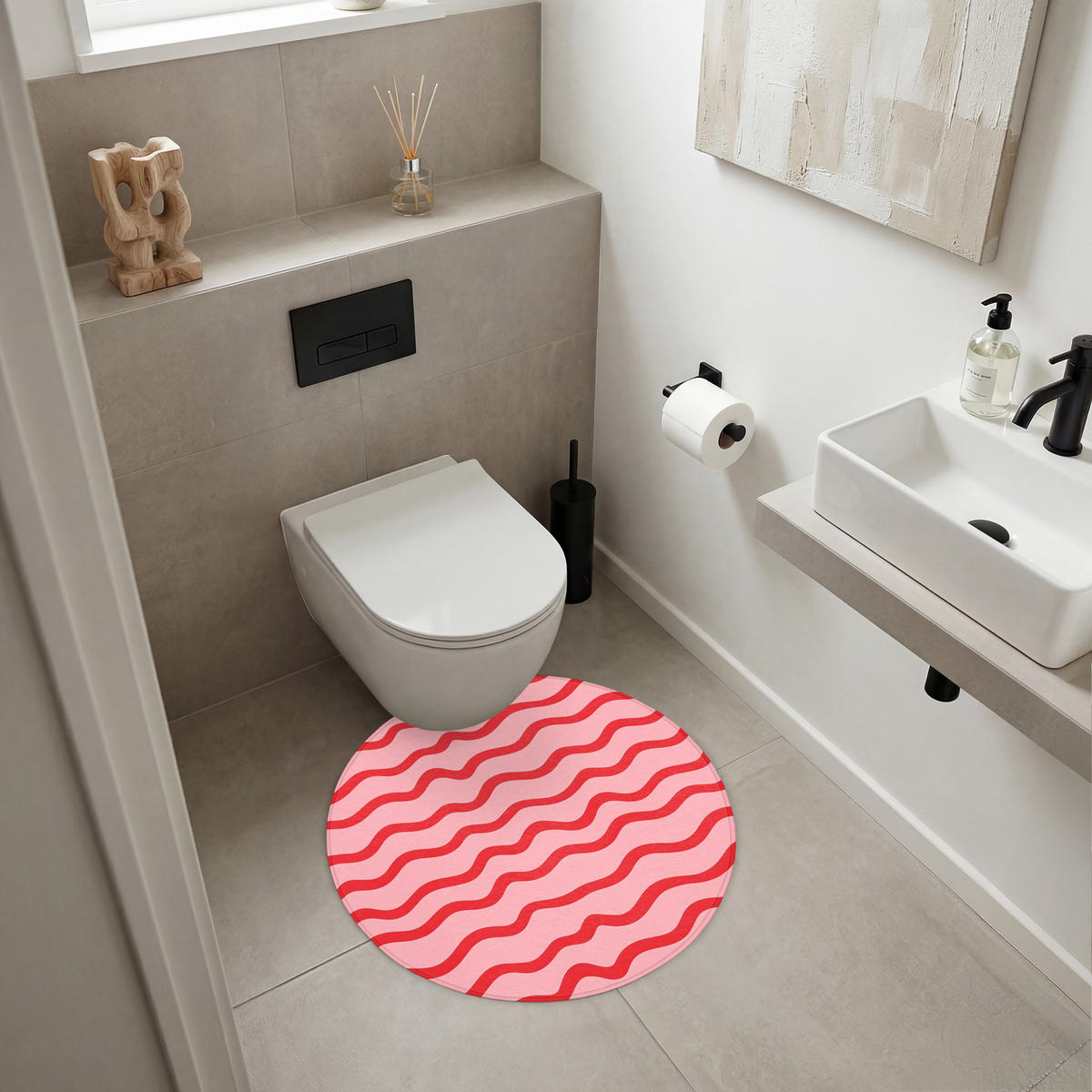 KÚPEĽŇOVÁ PREDLOŽKA Hravé - vzor - červená 70x70 cm - ružová, textil/plast (70/70cm) - OnlyWow