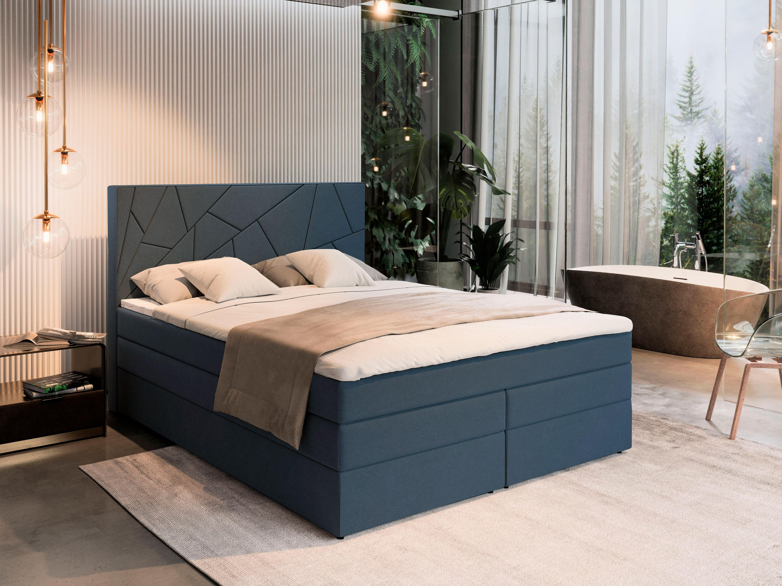 BOXBETT TRANI 160x200 cm mit Matratze und Topper - Blau - Blau, Holz (160/200cm) - MASSENO