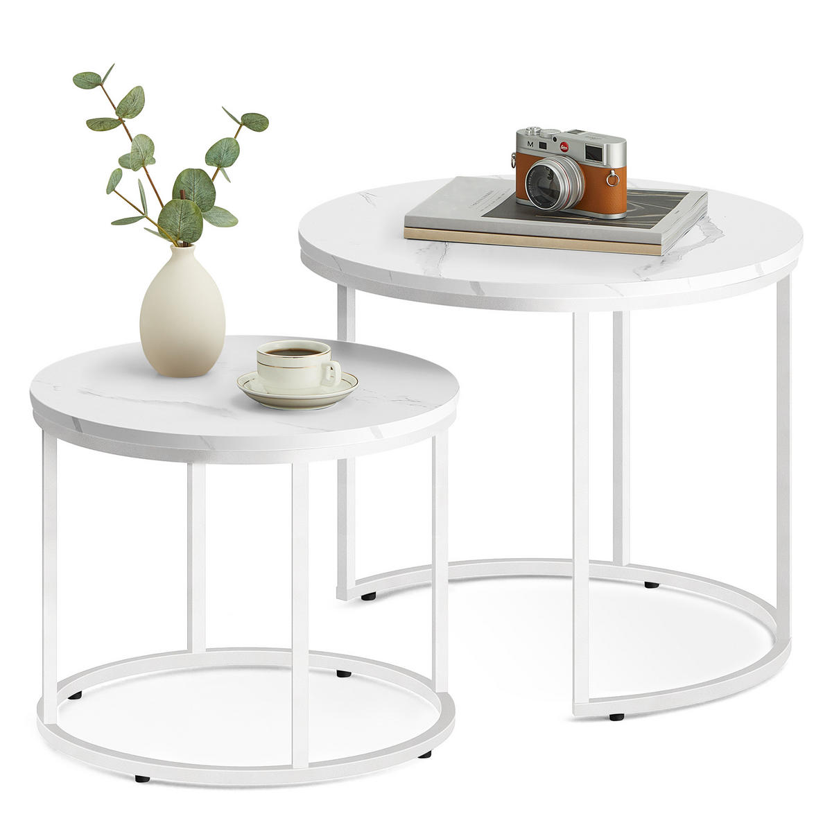 COUCHTISCH 2er Set rund marmor - Weiß, Holzwerkstoff (53/53/45cm) - Mat-Haus