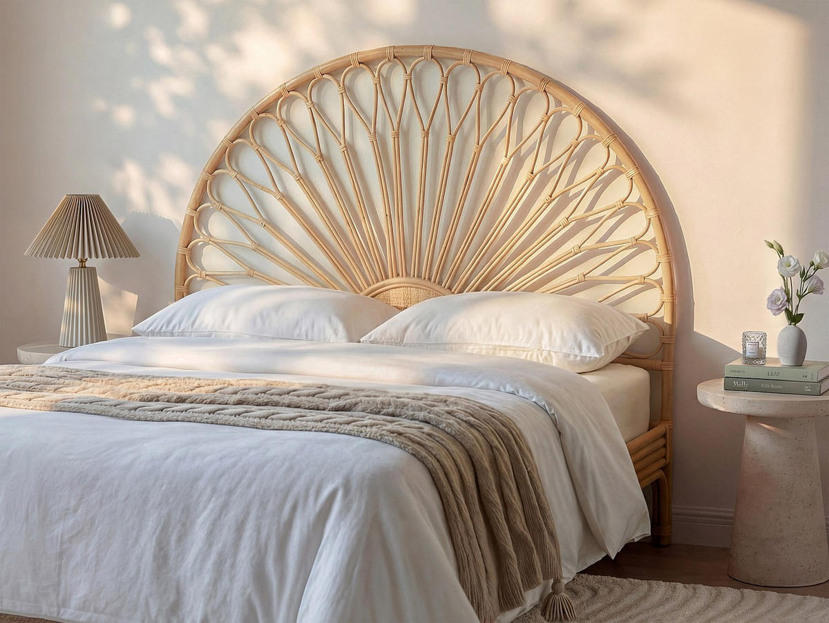 BETTKOPFTEIL - 2 Personen - rattan - naturfarben hell Solia - Naturfarben, Naturmaterialien (145/135/4cm) - Vente-Unique