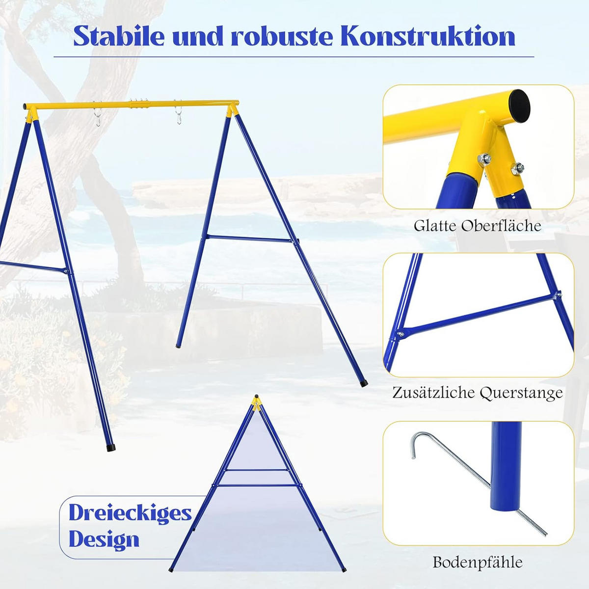KINDERSCHAUKEL Gelb-blau - Multicolor, Metall (196/180/185cm) - COSTWAY