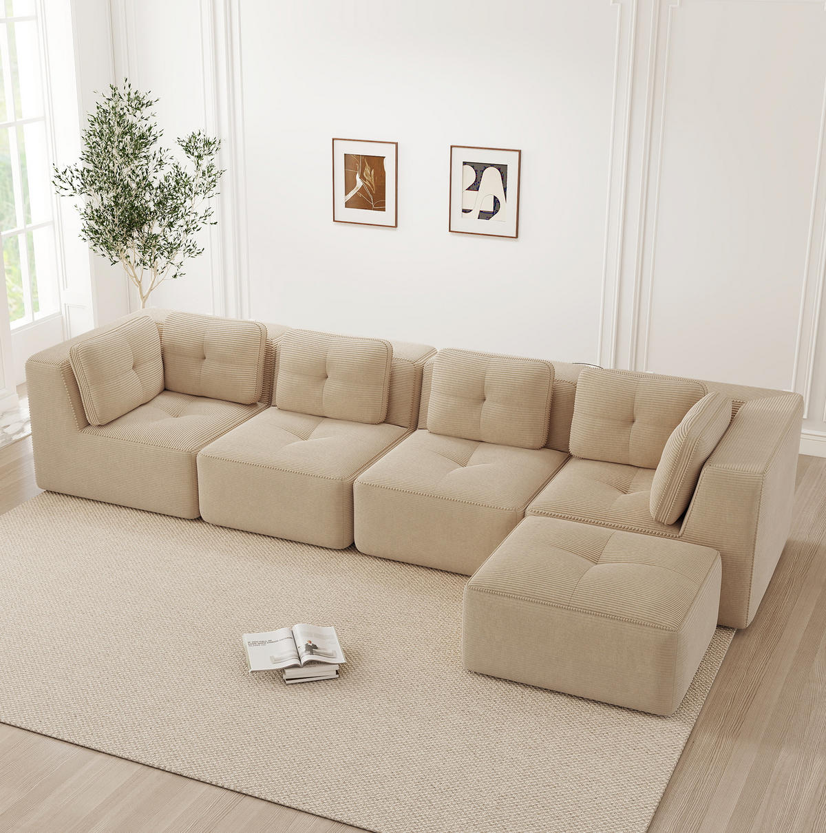 ECKSOFA 386/177/69 cm Beige aus Cord modular ohne Aufbau - Beige, Textil (177/386cm) - OKWISH