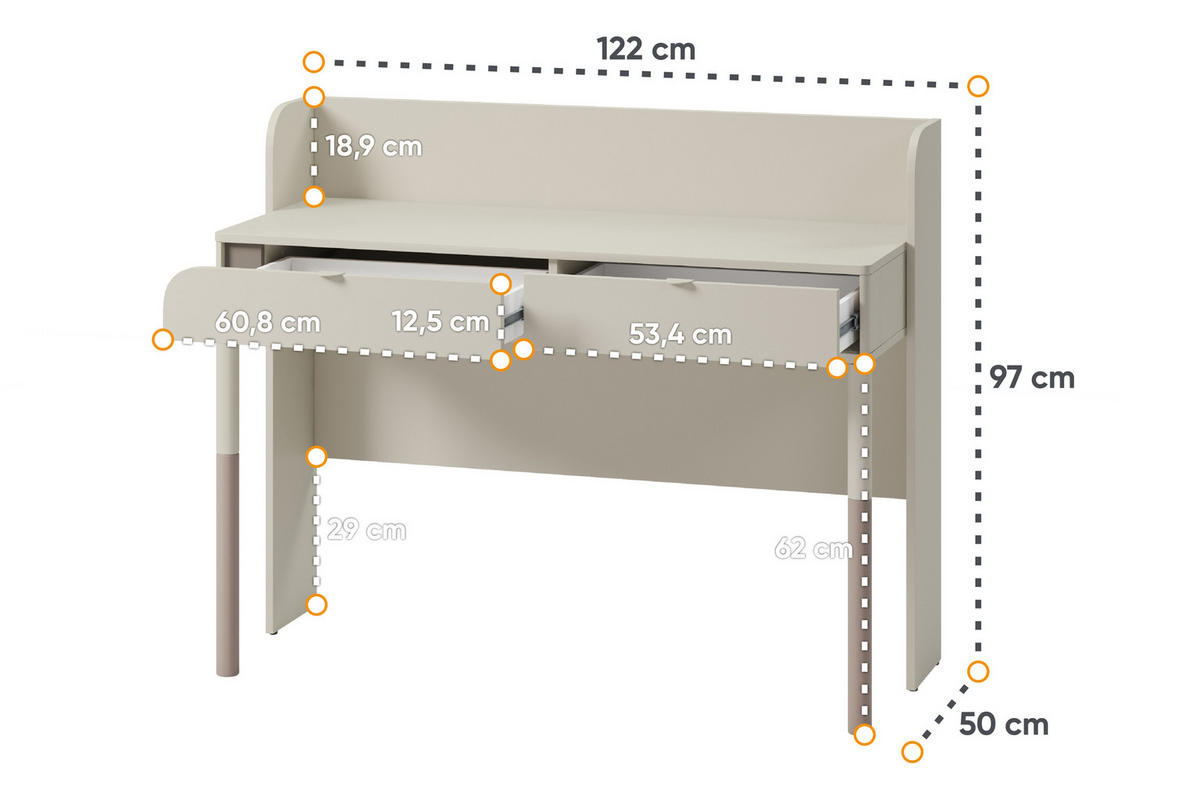 SCHREIBTISCH CATTA mit zwei Schubladen - Creme, Holz (122/97/50cm) - KONSIMO®