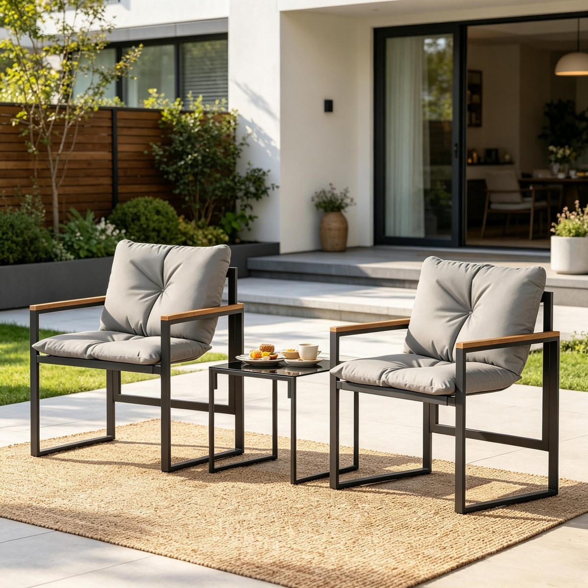 GARTENMÖBEL,1 Tisch+2 Stühle - Schwarz, Textil - Vallsero
