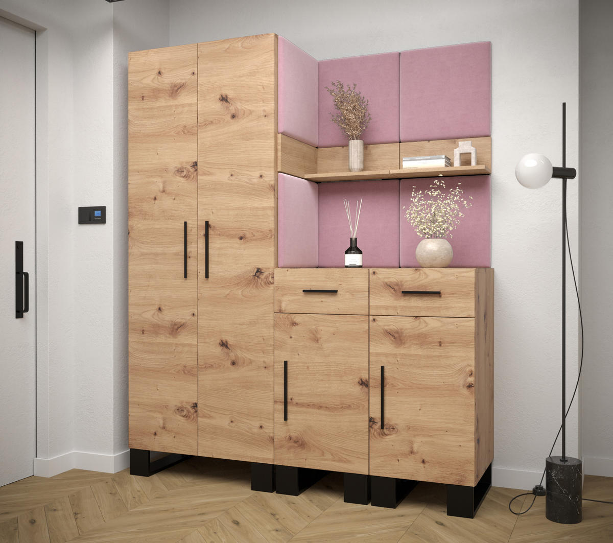 GARDEROBEN-SET 196/158/45,6 - Pink/Schwarz, Holz/Kunststoff (158/196/45.6cm) - Abiks Möbel