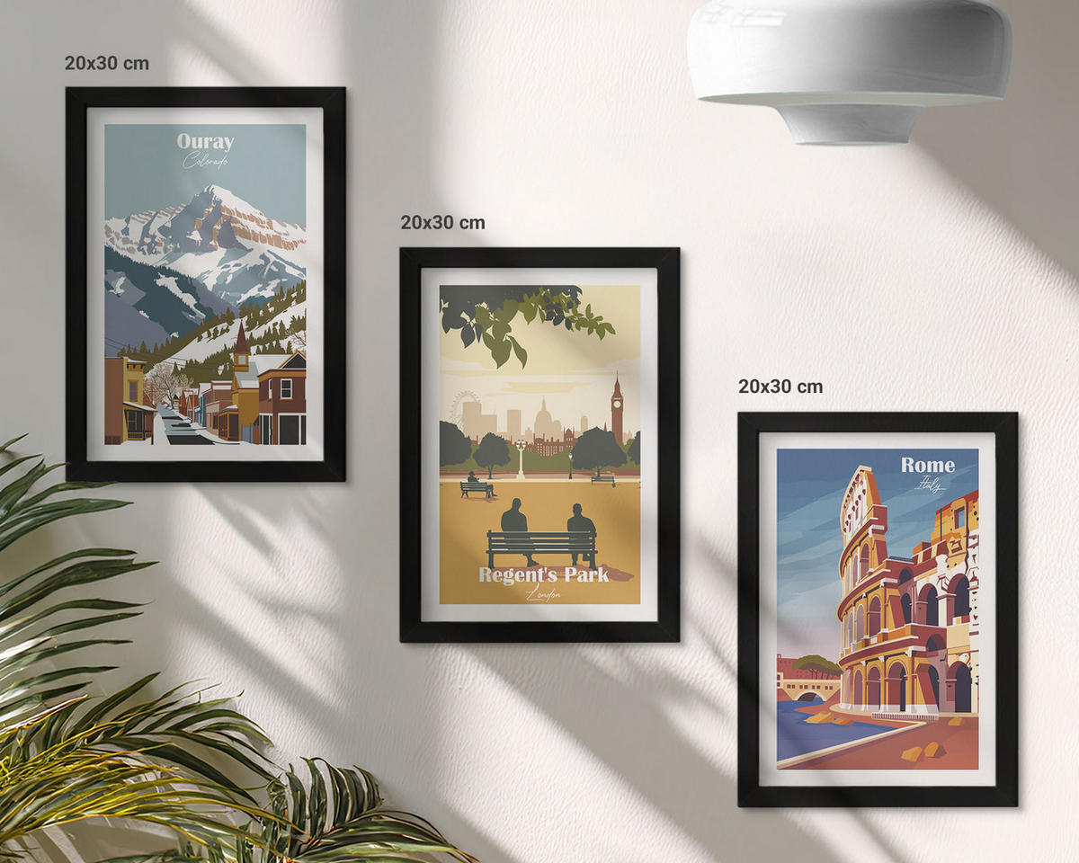 BILDER SET 3er Set - 20x30 cm Schwarzer Rahmen - Ouray Mountains London Coliseum - Schwarz, Kunststoff (20/30cm) - TULUP