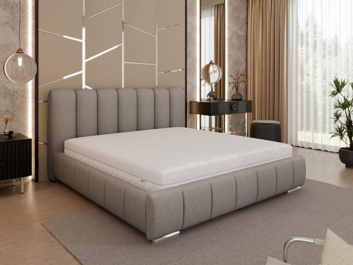 POLSTERBETT Zaira 180x200cm – Elegantes Polsterbett für modernen Wohnstil , Taschenfederkernmatratze Pocket KOKOS (20cm), hellgrau - Hellgrau, Holz (180/200cm) - Panda Möbel