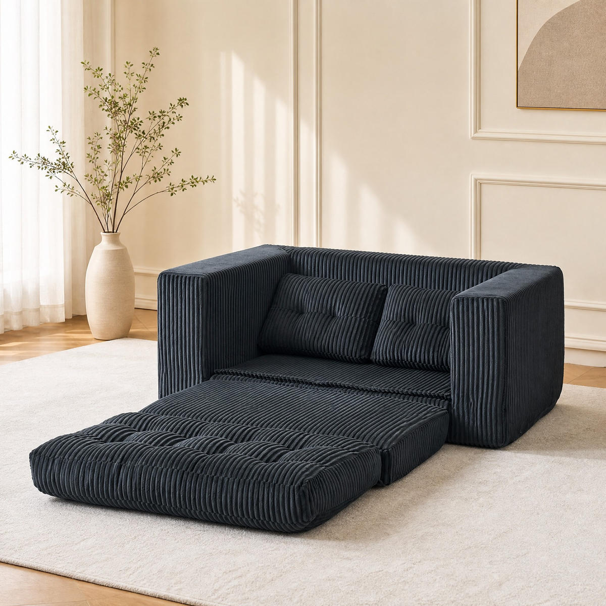 SCHLAFSOFA 2-in-1 klappbar Cord Schwarz Zweisitzer - Schwarz, Holzwerkstoff (85/54/140cm) - Meubliv