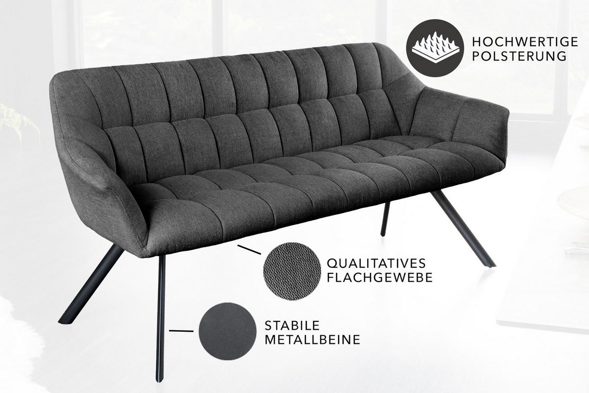 SITZBANK PAPILLON Flachgewebe Metall Anthrazit 165 cm - Schwarz/Grau, Textil/Metall (165/85/65cm) - riess-ambiente