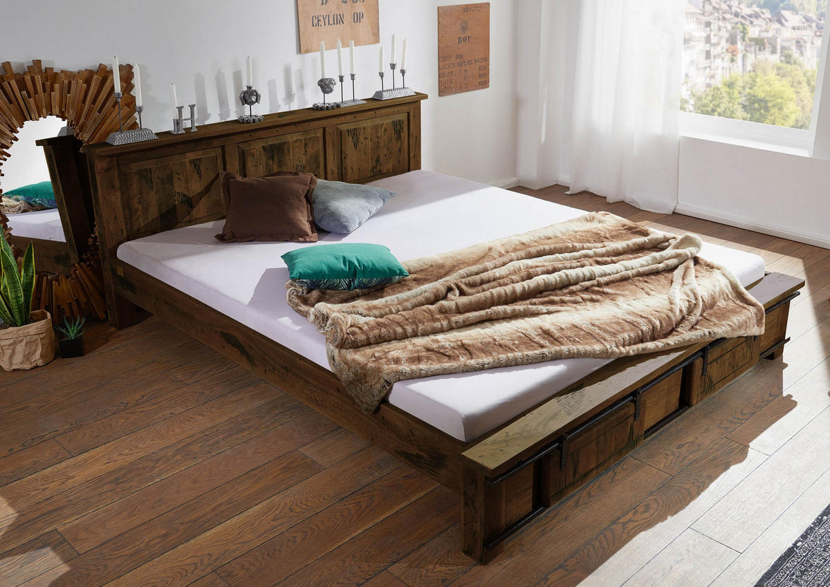 BETT Massivholz Mango 180 x 200 x 85 braun RAILWAY #442 - Braun, Holz (180/200cm) - Massivmoebel24