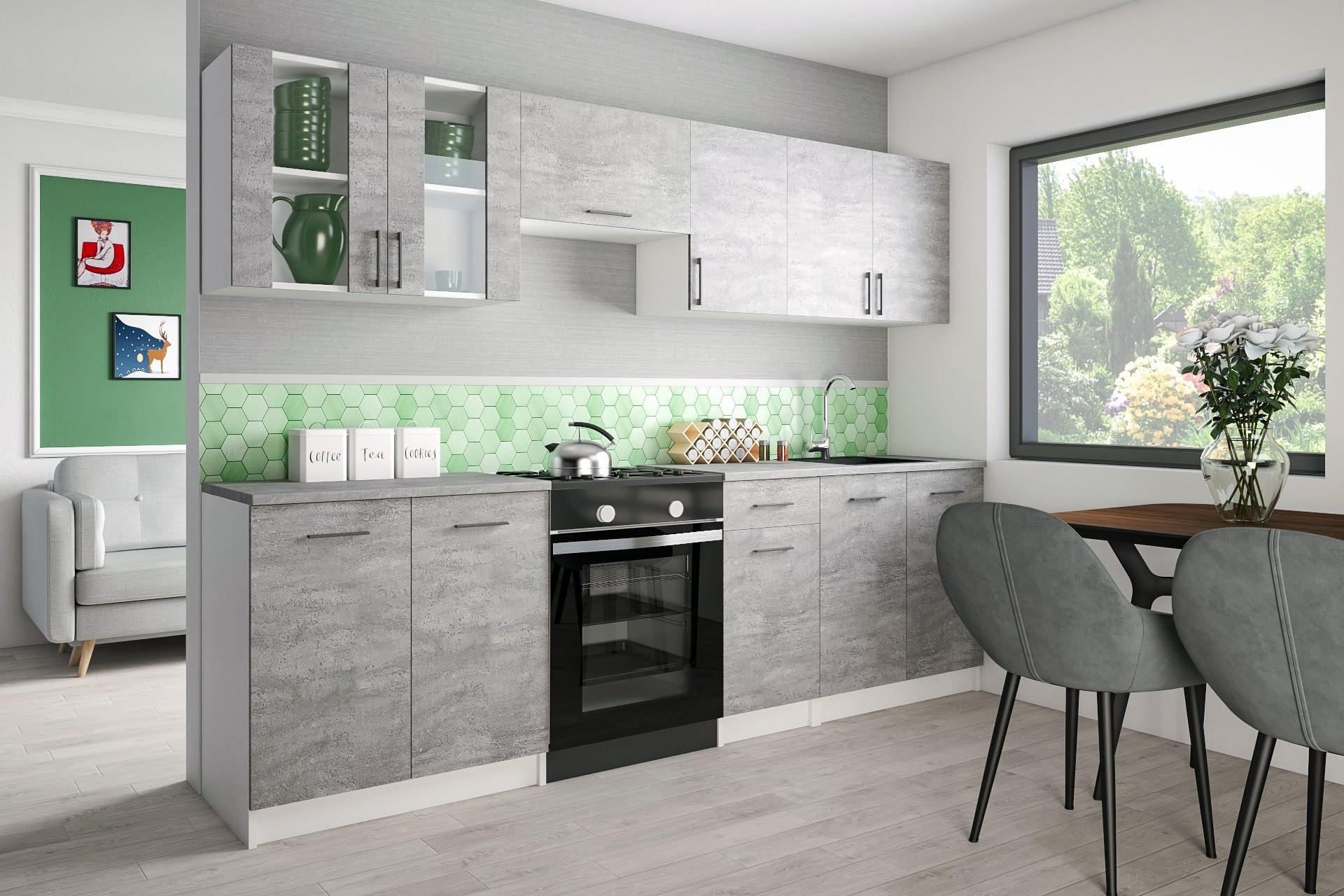 KÜCHENZEILE LECO 260 beton - Grau, Holzwerkstoff (260/82/46cm) - roe furniture