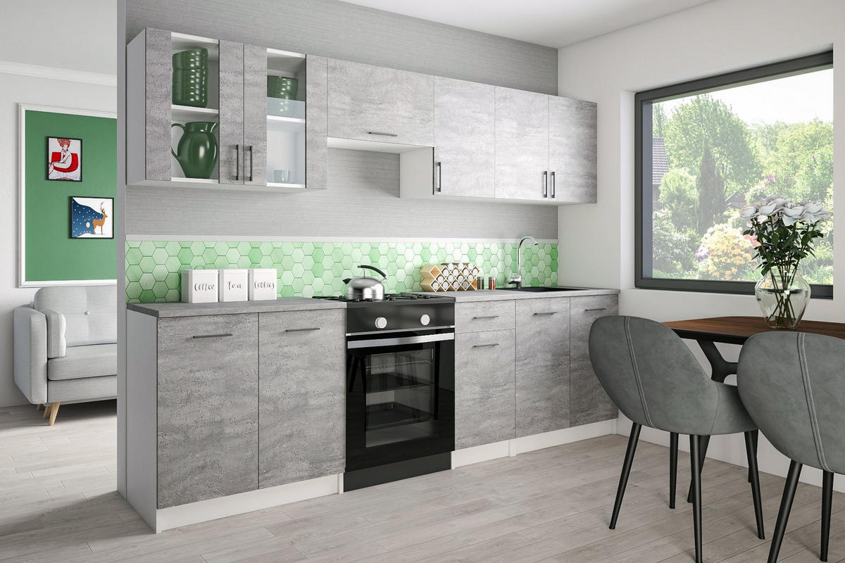 KÜCHENZEILE LECO 260 beton - Grau, Holzwerkstoff (260/82/46cm) - roe furniture