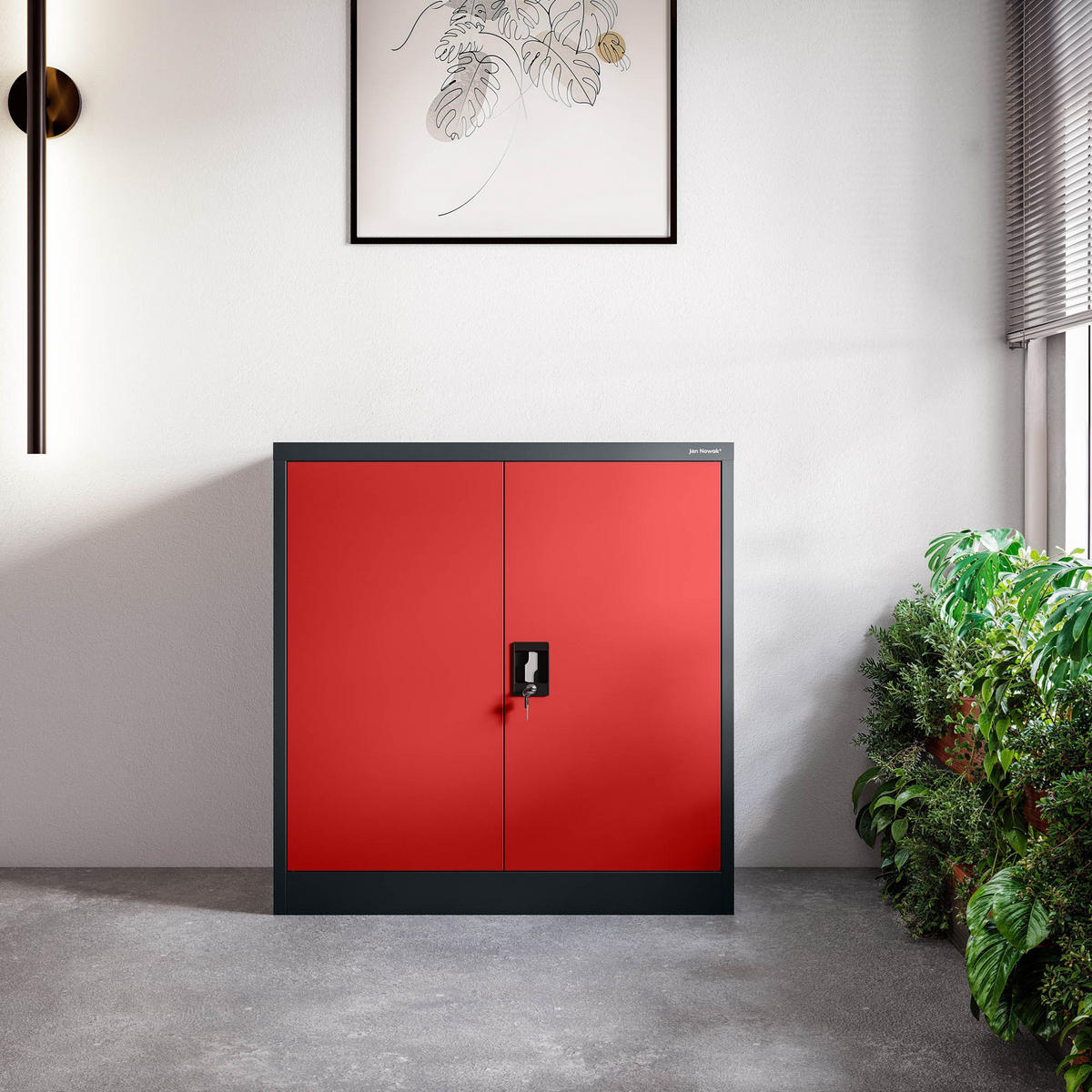 METALLSCHRANK Beata - Anthrazit/Rot, Metall (90/93/40cm) - Jan Nowak