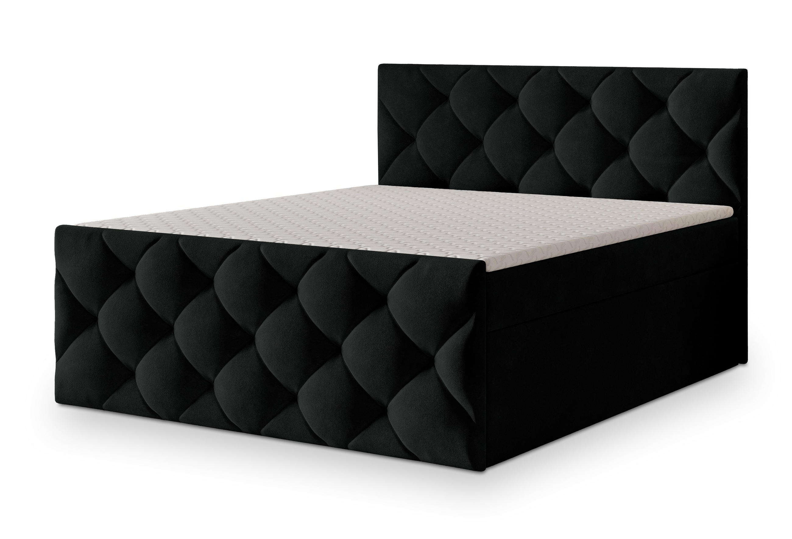 BOXBETT ROVARI 180x200 cm mit Matratze und Topper - Schwarz - Schwarz, Holz (180/200cm) - MASSENO