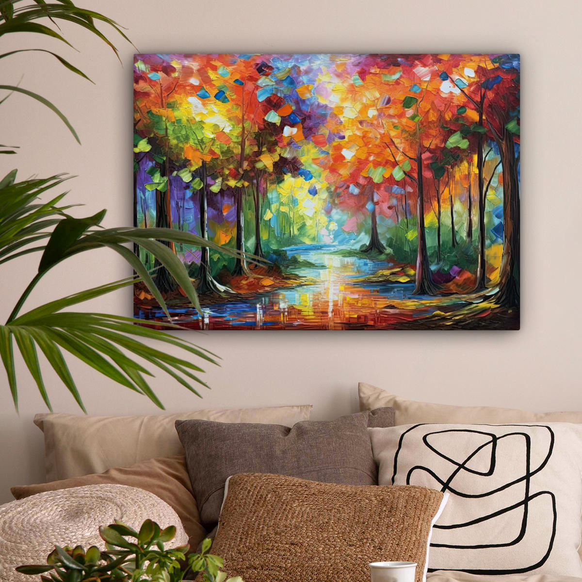 LEINWANDBILD Landschaft - Wald - Farben - Natur Wandbilder 80x60 cm - Multicolor, Textil (80/60cm) - MuchoWow
