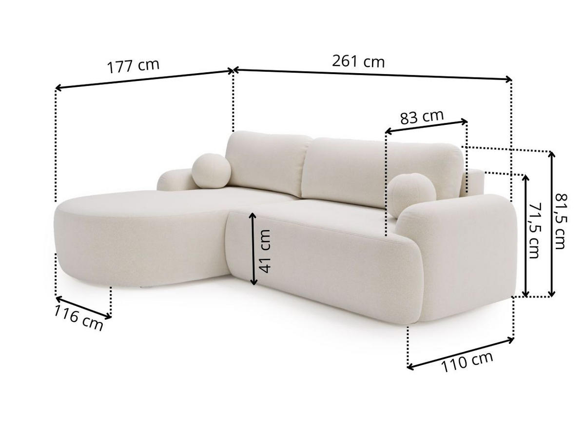 ECKSOFA Aurio weiß Rechts - Weiß, Holz/Textil (261/177cm) - Graingold