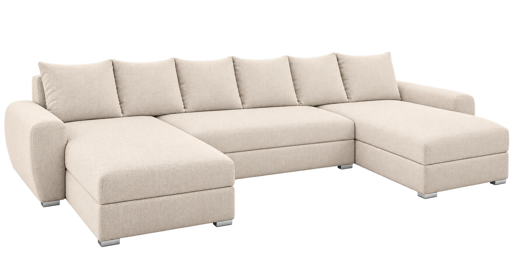 WOHNLANDSCHAFT PUMA U-Form 308 cm mit Schlaffunktion, Bettkasten, Kunstleder-Stoff oder Samt, verschiedene Farben - Creme/Schwarz, Kunststoff (308/85/140cm) - Wohnideebilder