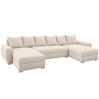 WOHNLANDSCHAFT PUMA U-Form 308 cm mit Schlaffunktion, Bettkasten, Kunstleder-Stoff oder Samt, verschiedene Farben - Creme/Schwarz, Kunststoff (308/85/140cm) - Wohnideebilder