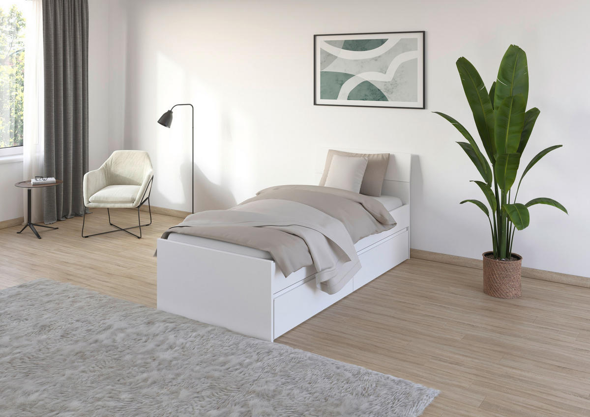 JUGENDZIMMER Joel in Weiß 5 teilig mit 90er Bett - Weiß, Holzwerkstoff (120/200/80cm)