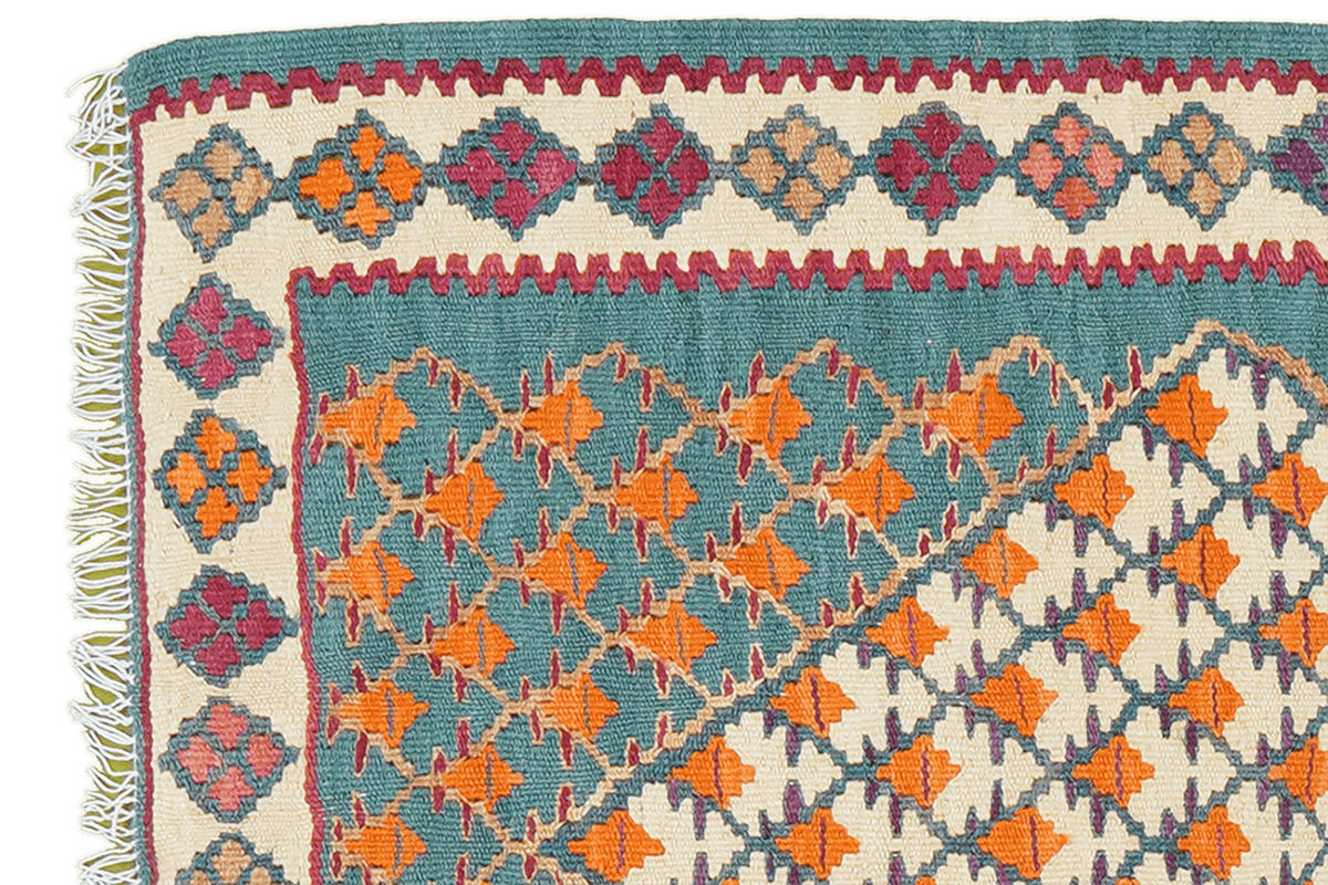 HANDWEBTEPPICH Kelim Senneh Grün 87/63 cm Schurwolle - Grün, Textil (63/87cm) - Looma