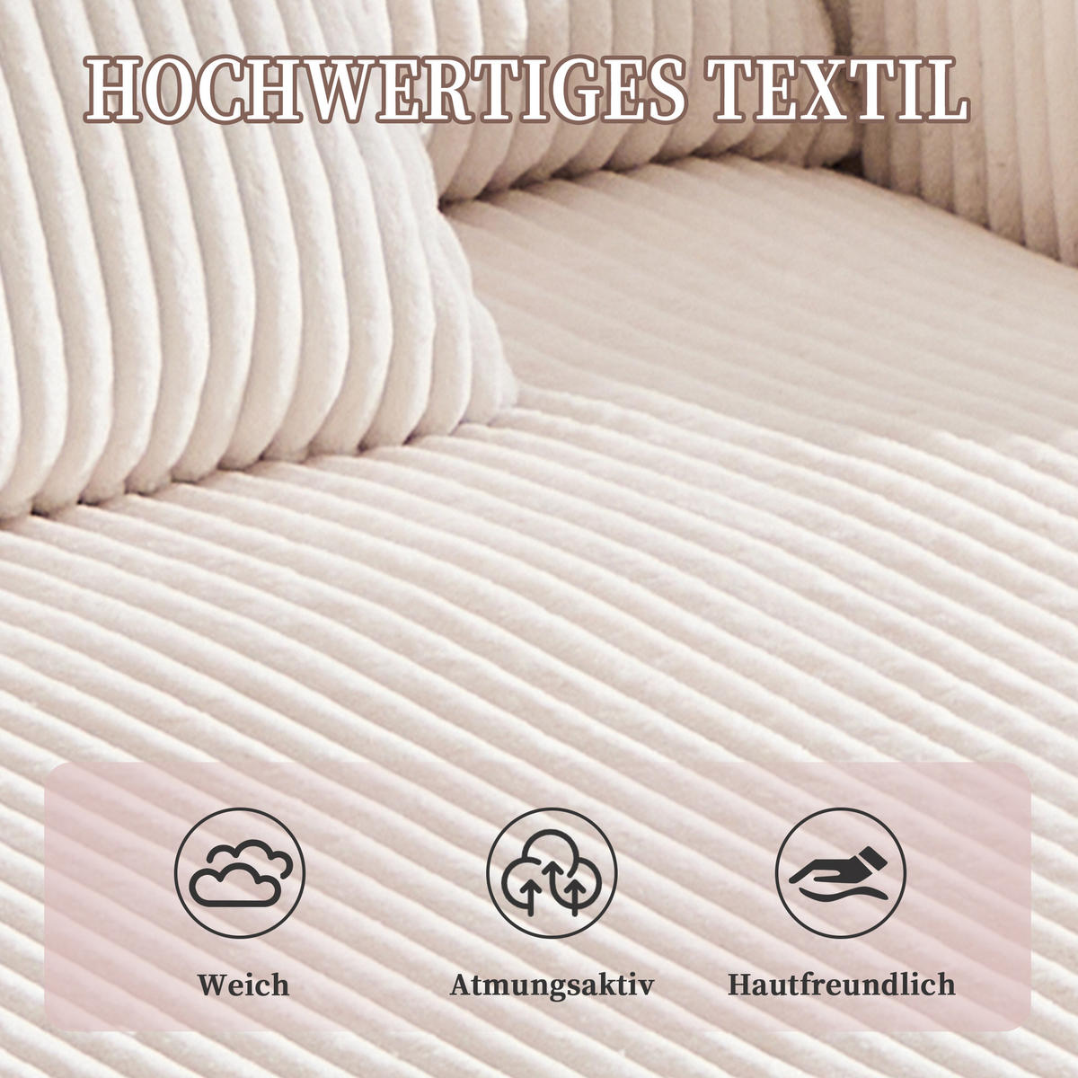 CHAISELONGUE Cord Beige mit USB, LED und Getränkehalter - Beige, Holzwerkstoff/Kunststoff (128/85/142cm) - WISHDOR