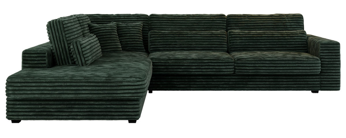 ECKSOFA Savona Grün breiter Cord - links - Schwarz/Grün, Kunststoff/Textil (316/249cm) - MKS