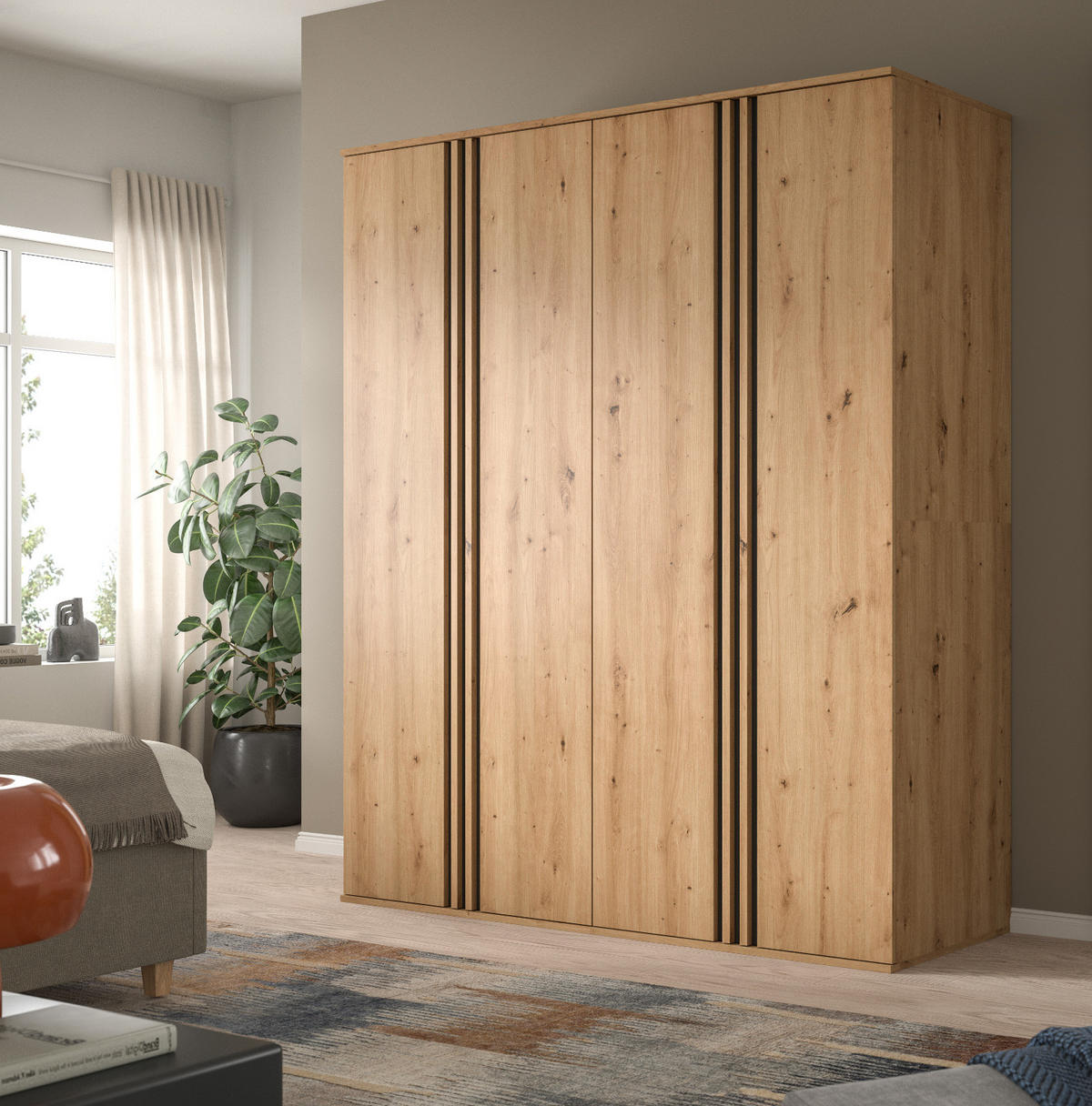 KLEIDERSCHRANK Eiche Artisan, grau 160 x 192 cm, Wäscheschrank 4-türig - Anthrazit/Eiche Artisan, Holzwerkstoff (160/192/56cm) - Inn.Furn