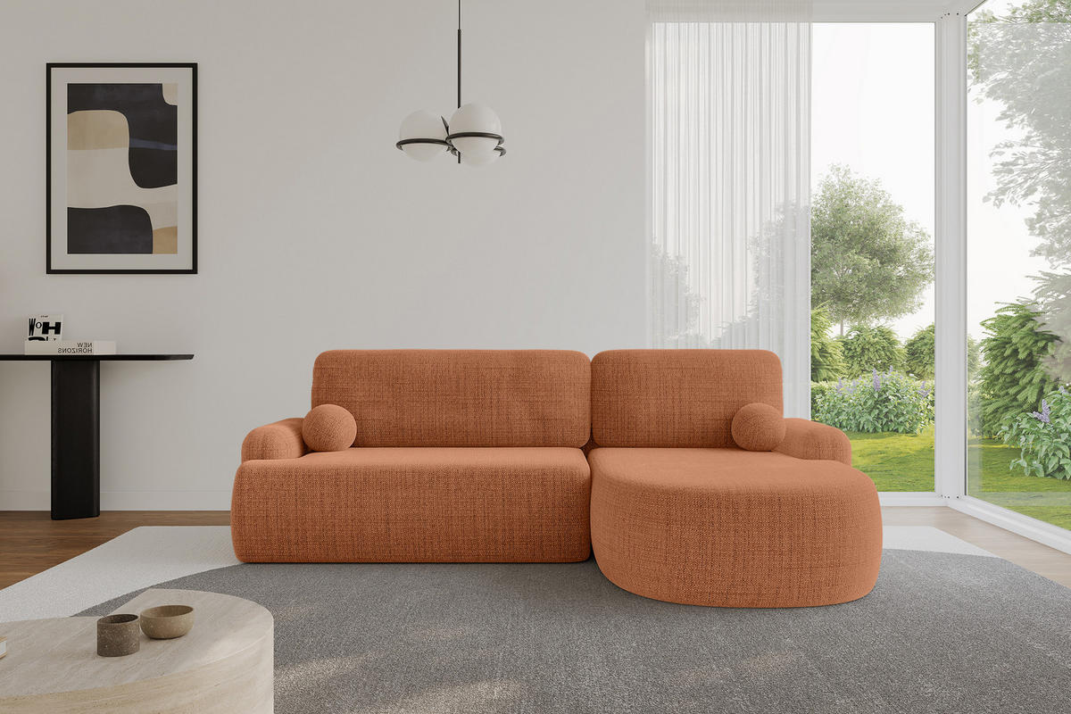 ECKSOFA mit Schlaffunktion und Bettkasten LIRA-L - 264x172x89 Apricot - Orange, Holzwerkstoff/Textil (172/264cm) - ALTDECOR