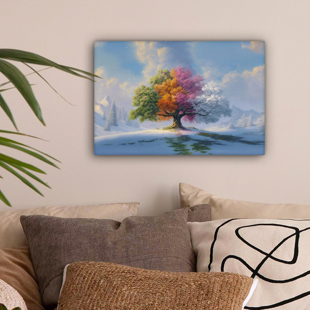 LEINWANDBILD Baum - Jahreszeiten - Winter - Landschaft Deko Schlafzimmer 30x20 cm - Multicolor, Textil (30/20cm) - MuchoWow