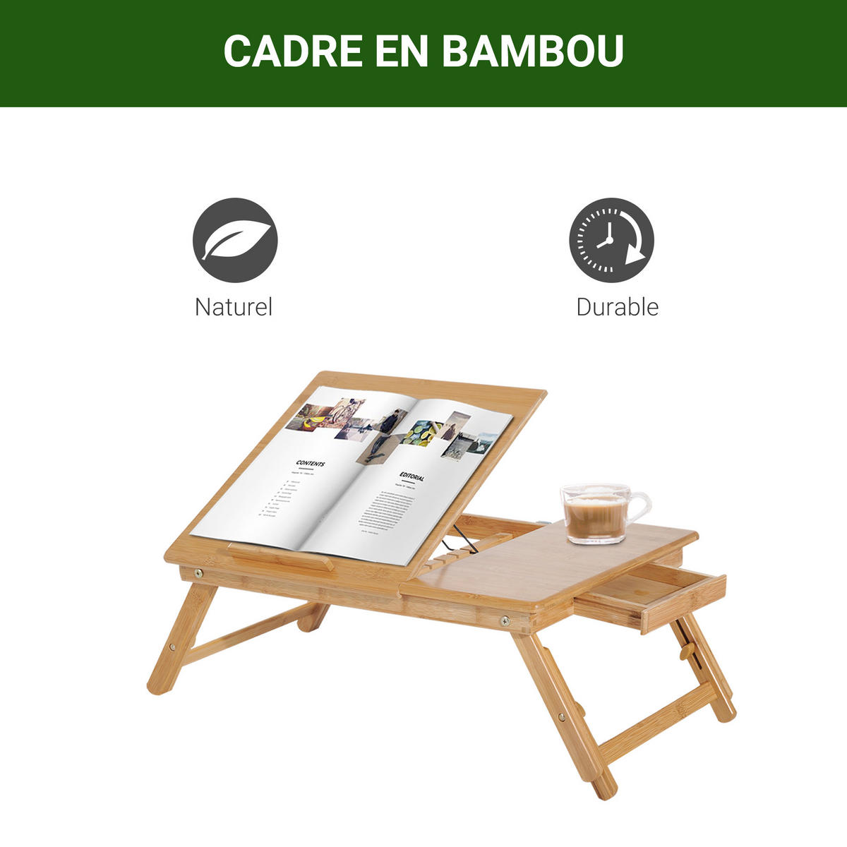 LAPTOPTISCH DE-16684 Bambus, höhenverstellbar & neigbar Natur - Naturfarben, Naturmaterialien (55/35/325cm) - ComfortXL