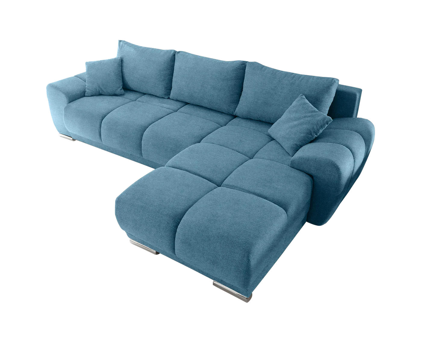 ECKSOFA beidseitig montierbar, Schlaffunktion mit Bettkasten - Chromfarben/Blau, Textil (289/189cm) - ed exciting design
