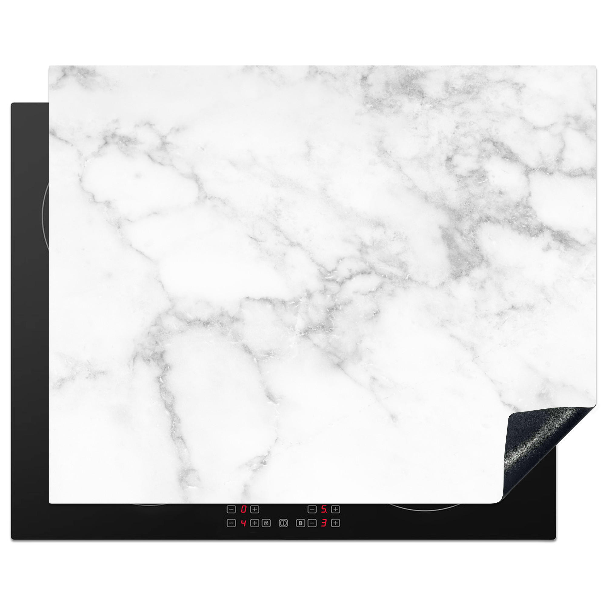 HERDABDECKPLATTE Marmor - Grau - Weiß - Strukturierter Marmor 65x52 cm - Weiß, Kunststoff (65/0.2/52cm) - MuchoWow