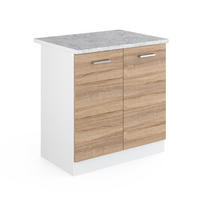 SPÜLENUNTERSCHRANK R-Line Sonoma 80 cm, AP Marmor - Weiß/Sonoma Eiche, Holzwerkstoff (80/81.6/60cm) - Vicco
