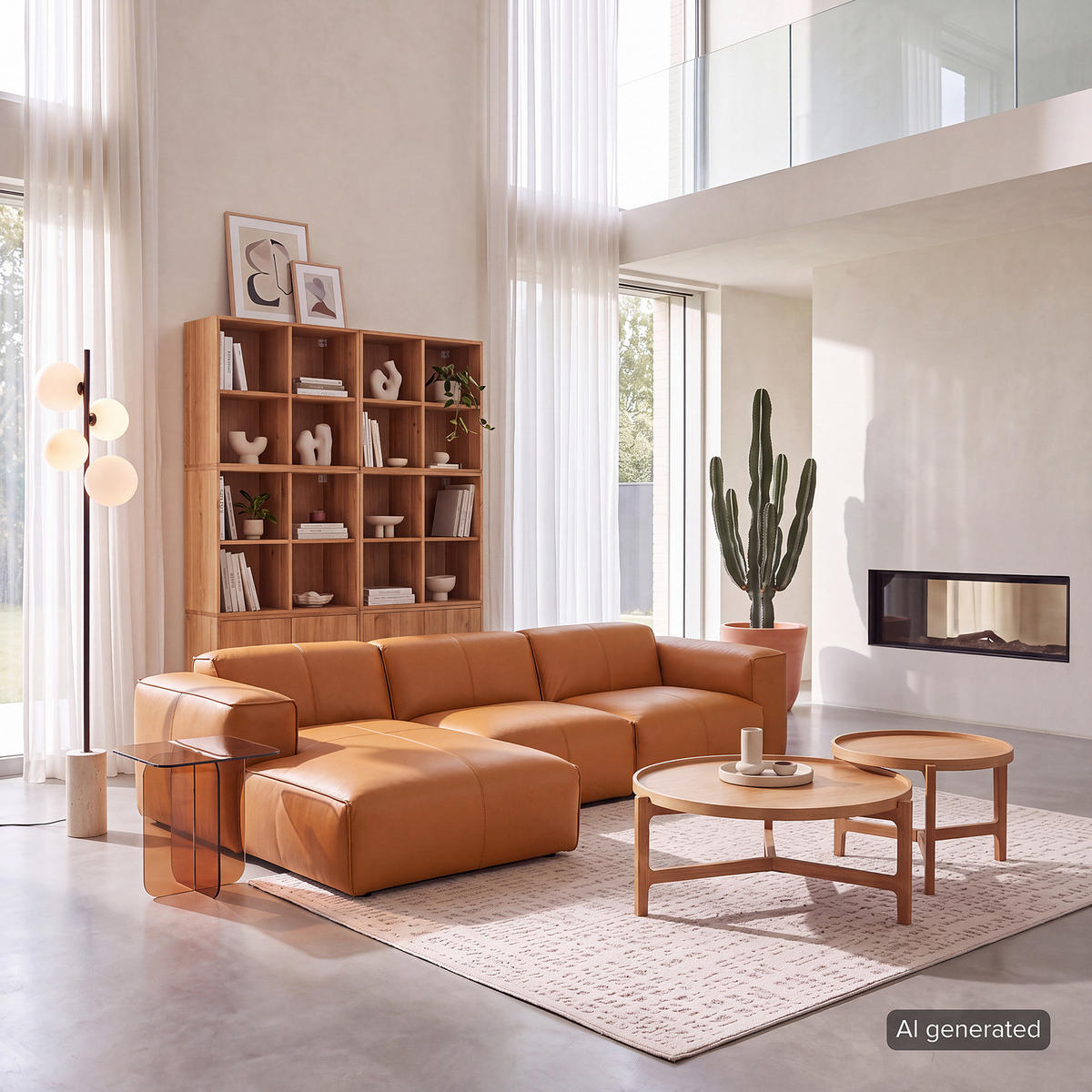 3-SITZER ECKSOFA mit Longchair - Cognac/Schwarz, Leder/Kunststoff (284/173cm) - home24