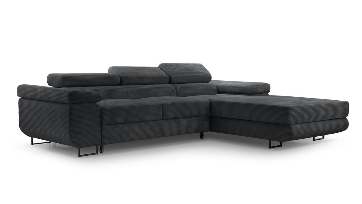 ECKSOFA L Form Arborio Dunkelgrau 280/203/90 cm Rechts mit Schlaffunktion - Schwarz, Textil/Metall (280/203cm) - AX Living
